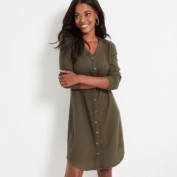 Olive Green Button up Dress / Cardigan - Picture 3 of 3